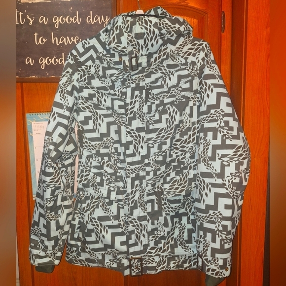 Burton aqua and gray geometric Ski Dry Ride Command Jacket in a women's small. - Picture 1 of 14